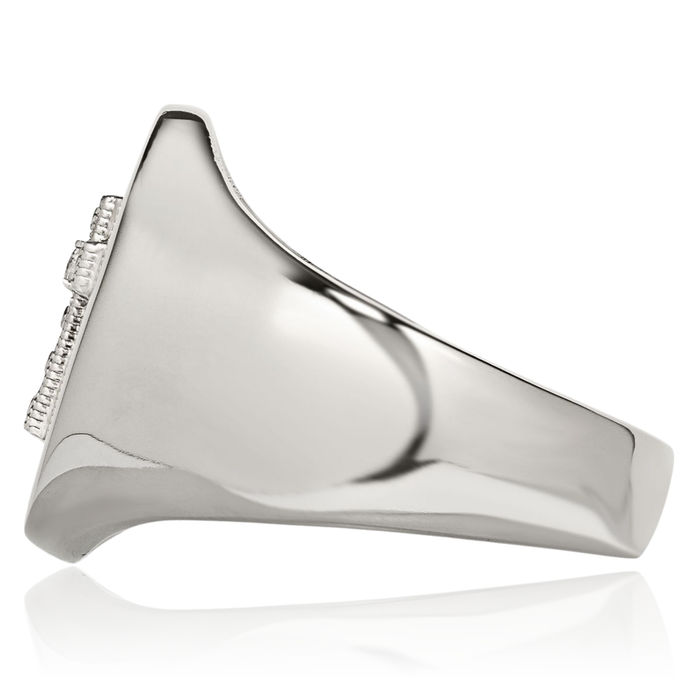 Stainless Steel 925 Sterling Silver Holy Cross Cubic Zirconia CZ Custom Engraved Signet Ring Handmade Personalized Monogram Initial Letter Band Christian Religious