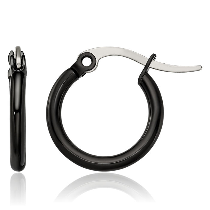 Stainless Steel Black 15.5mm 2mm Small Hoop Earrings