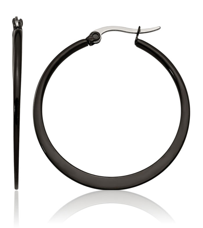 Stainless Steel Black 34mm 2mm Medium Hoop Earrings