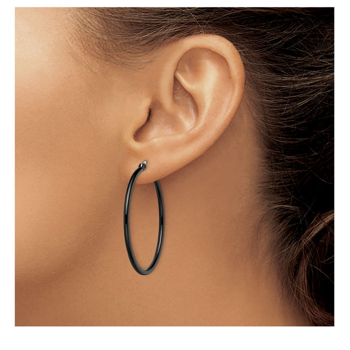 Stainless Steel Black 40mm 2mm Large Hoop Earrings