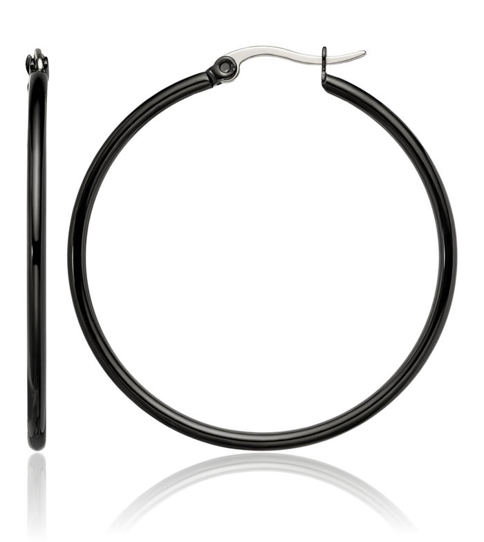 Stainless Steel Black 40mm 2mm Large Hoop Earrings