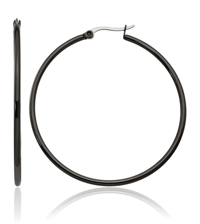Stainless Steel Black 48mm 2mm Extra Large Hoop Earrings