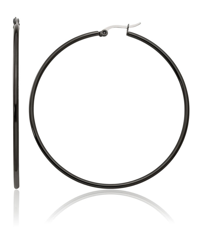 Stainless Steel Black 60mm 2mm Large Hoop Earrings