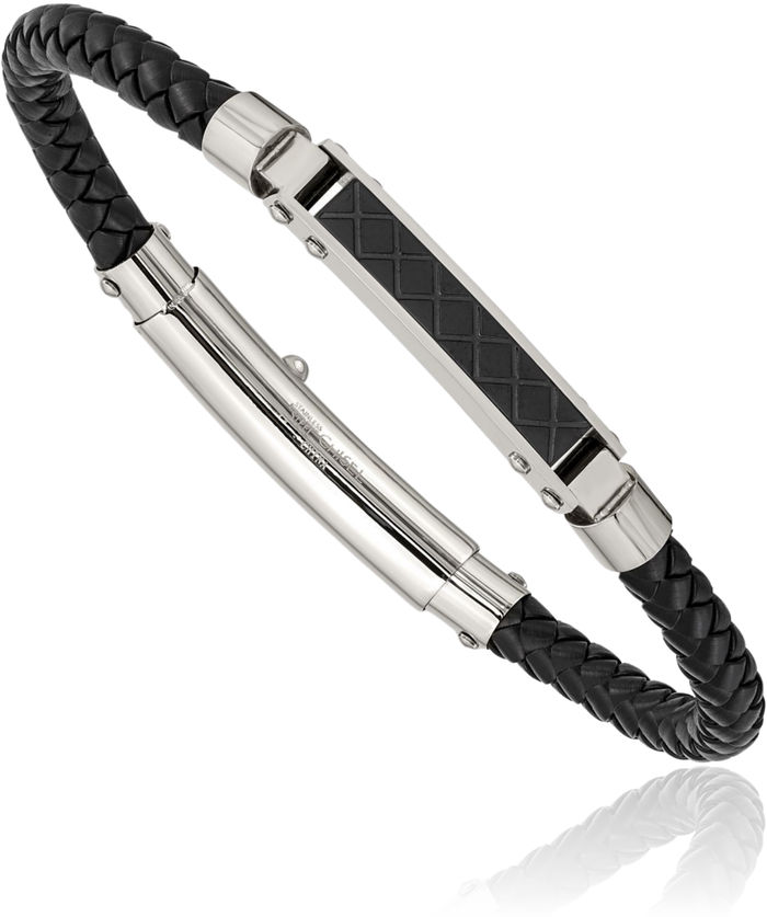 Stainless Steel Black Braided Adjustable Wrap Leather Bracelet