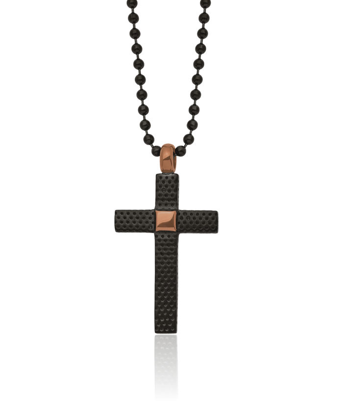 Stainless Steel Black Brown Holy Cross Necklace Religious Pendant Jesus Christ Charm Ball Link Chain