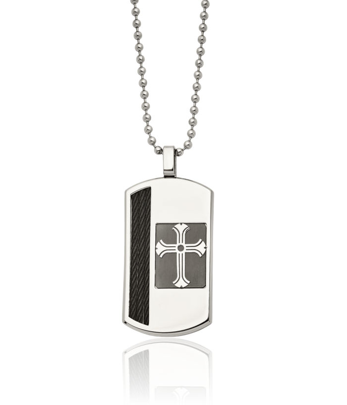 Stainless Steel Black Cable Holy Cross Dog Tag Necklace Religious Pendant Jesus Christ Charm Ball Link Chain