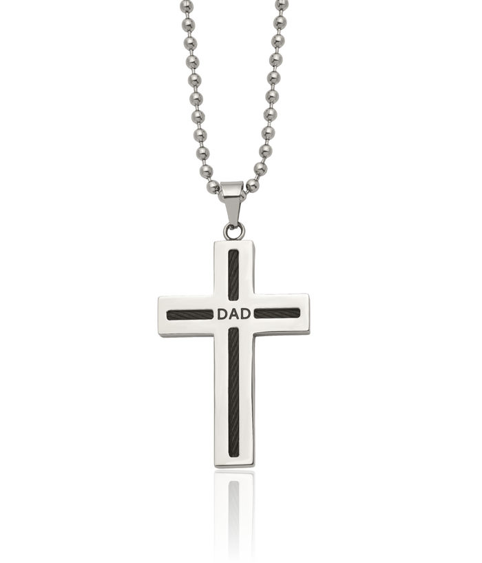 Stainless Steel Black Cable Dad Holy Cross Necklace Religious Pendant Jesus Christ Charm Ball Link Chain