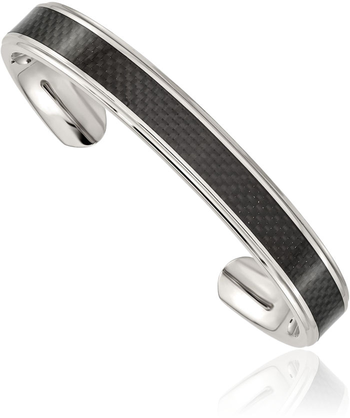 Stainless Steel Black Carbon Fiber Cuff Bracelet