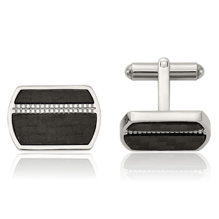 Stainless Steel Black Carbon Fiber Cufflinks French Tuxedo Shirt Cuff Links Set for Men