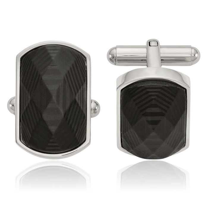 Stainless Steel Black Carbon Fiber Cufflinks French Tuxedo Shirt Cuff Links Set for Men