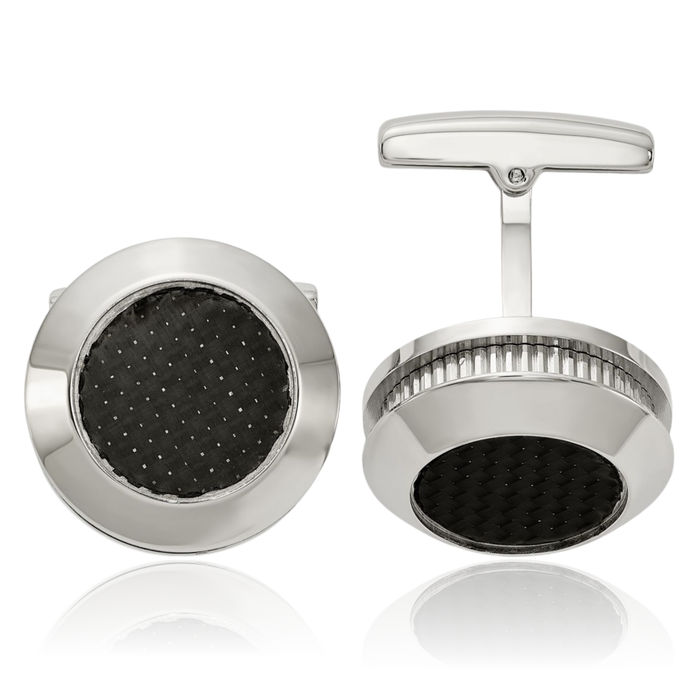 Stainless Steel Black Carbon Fiber Cufflinks French Tuxedo Shirt Cuff Links Set for Men