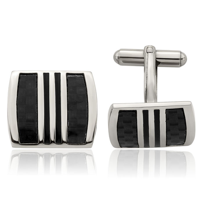 Stainless Steel Black Carbon Fiber Cufflinks French Tuxedo Shirt Cuff Links Set for Men