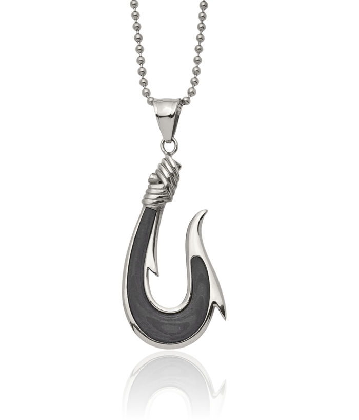 Stainless Steel Black Carbon Fiber Hook Sports Necklace Jewelry Necklaces Pendants Charms Games Hobbies Fish Sea Life Gifts Charm Pendant Ball Link Chain