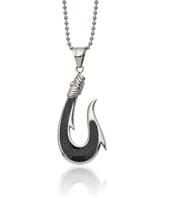 Stainless Steel Black Carbon Fiber Hook Sports Necklace Jewelry Necklaces Pendants Charms Games Hobbies Fish Sea Life Gifts Charm Pendant Ball Link Chain