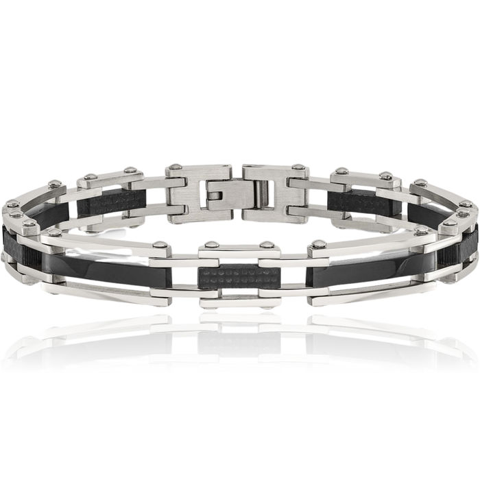 Stainless Steel Black Carbon Fiber Link Chain Bracelet