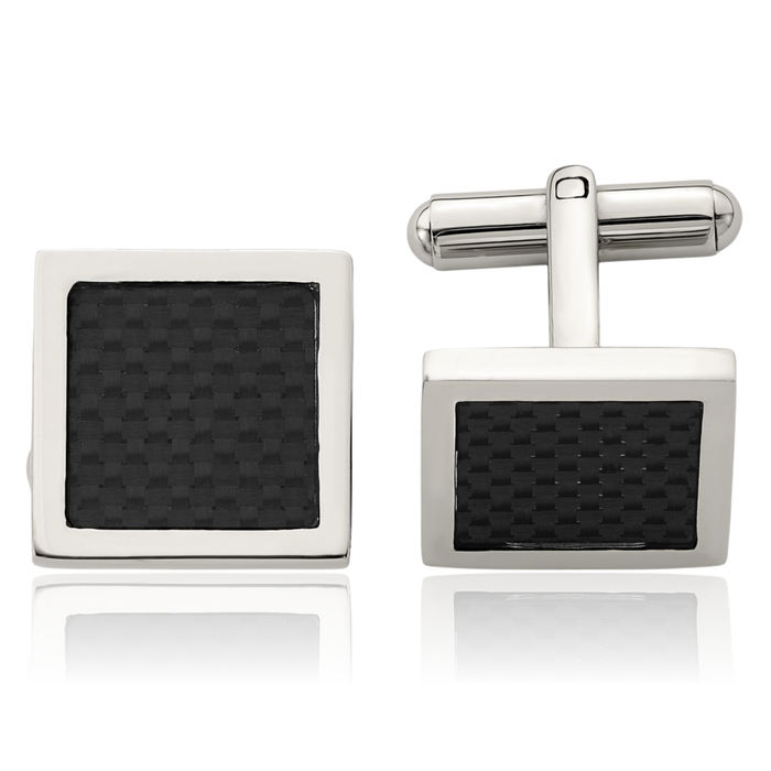 Stainless Steel Black Carbon Fiber Square Cufflinks French Tuxedo Shirt Cuff Links Set for Men