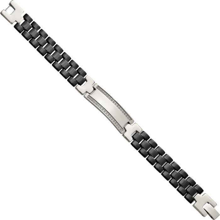 Stainless Steel Black Ceramic Diamond Name Bar Identification ID Bracelet