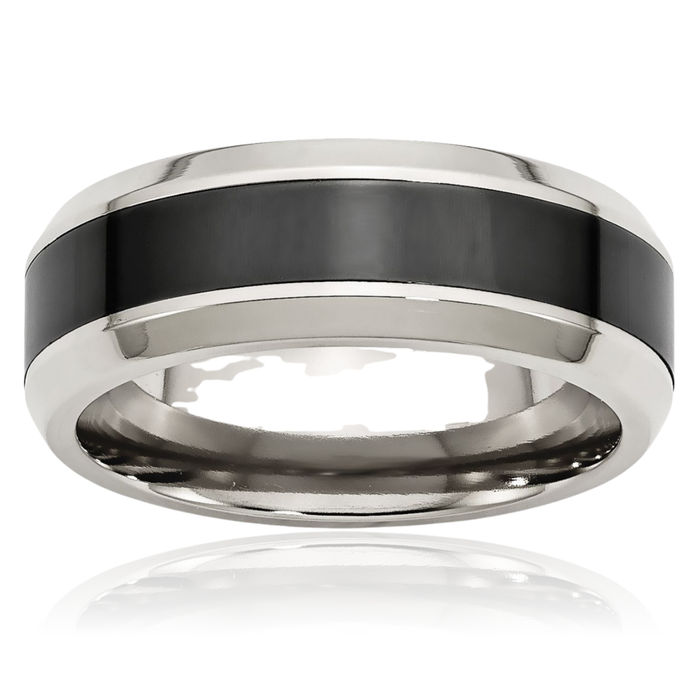 Stainless Steel Black Ceramic Wedding Band Ring