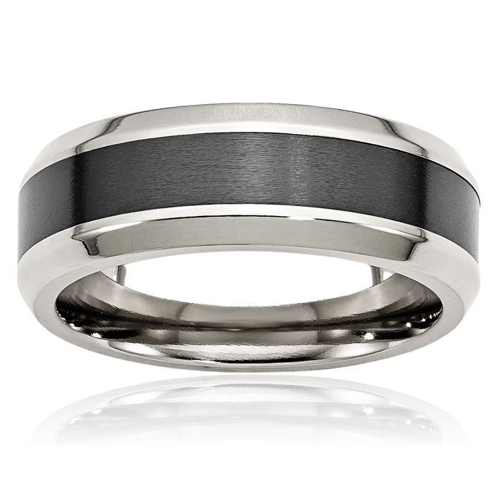 Stainless Steel Black Ceramic Wedding Band Ring