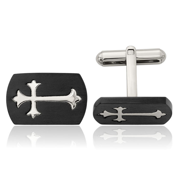 Stainless Steel Black Cross Cufflinks French Tuxedo Shirt Cuff Links Set for Men
