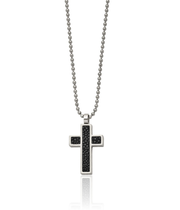 Stainless Steel Black Holy Cross Necklace Religious Pendant Jesus Christ Charm Ball Link Chain