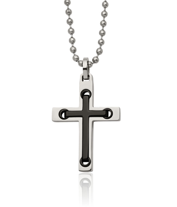 Stainless Steel Black Holy Cross Necklace Religious Pendant Jesus Christ Charm Ball Link Chain