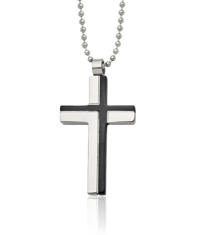 Stainless Steel Black Holy Cross Necklace Religious Pendant Jesus Christ Charm Ball Link Chain