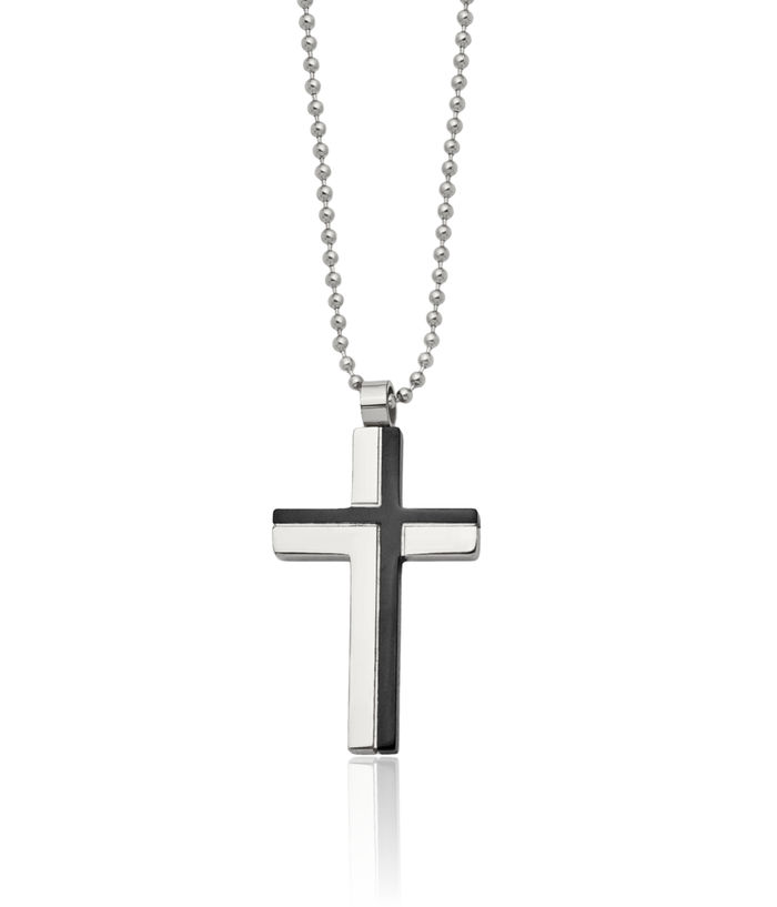 Stainless Steel Black Holy Cross Necklace Religious Pendant Jesus Christ Charm Ball Link Chain