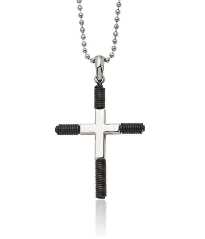 Stainless Steel Black Holy Cross Necklace Religious Pendant Jesus Christ Charm Ball Link Chain