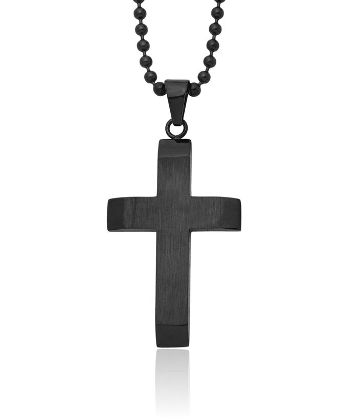 Stainless Steel Black Holy Cross Necklace Religious Pendant Jesus Christ Charm Ball Link Chain