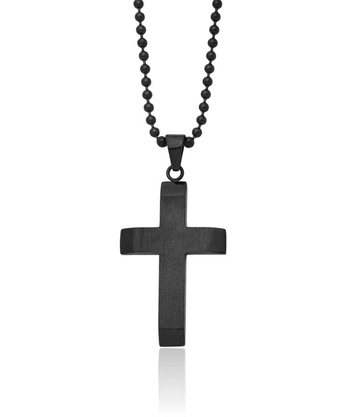 Stainless Steel Black Holy Cross Necklace Religious Pendant Jesus Christ Charm Ball Link Chain