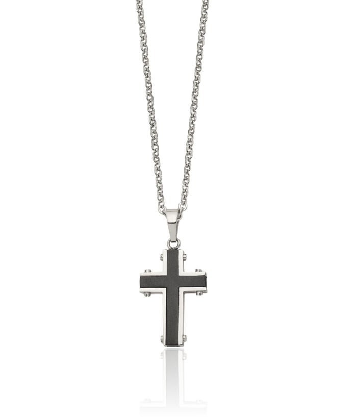 Stainless Steel Black Holy Cross Pendant Necklace Charm Cable Rolo Link Chain