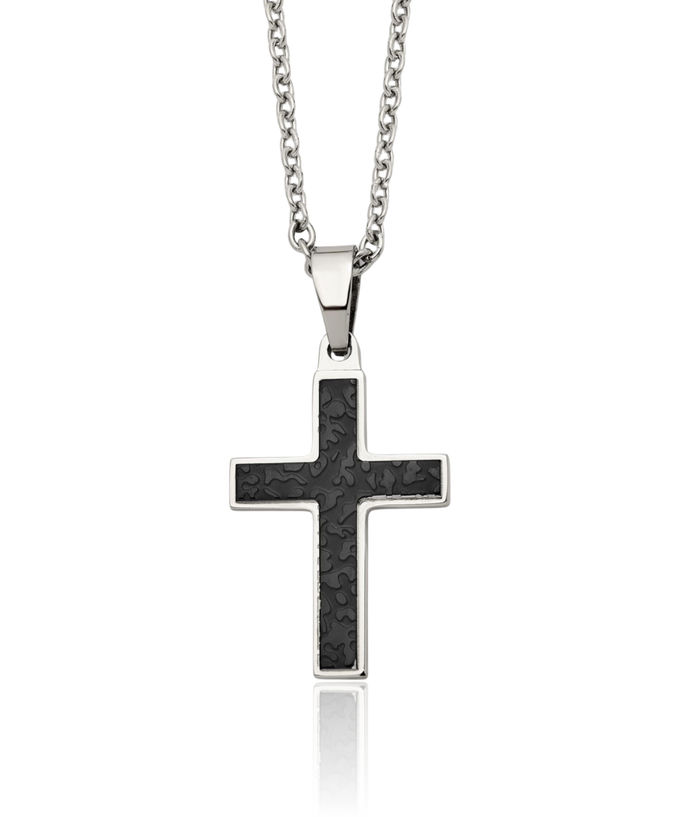 Stainless Steel Black Holy Cross Pendant Necklace Charm Cable Rolo Link Chain