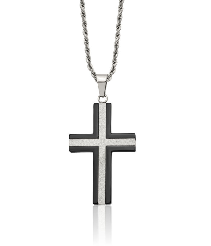 Stainless Steel Black Holy Cross Pendant Rope Chain Twisted Link Necklace