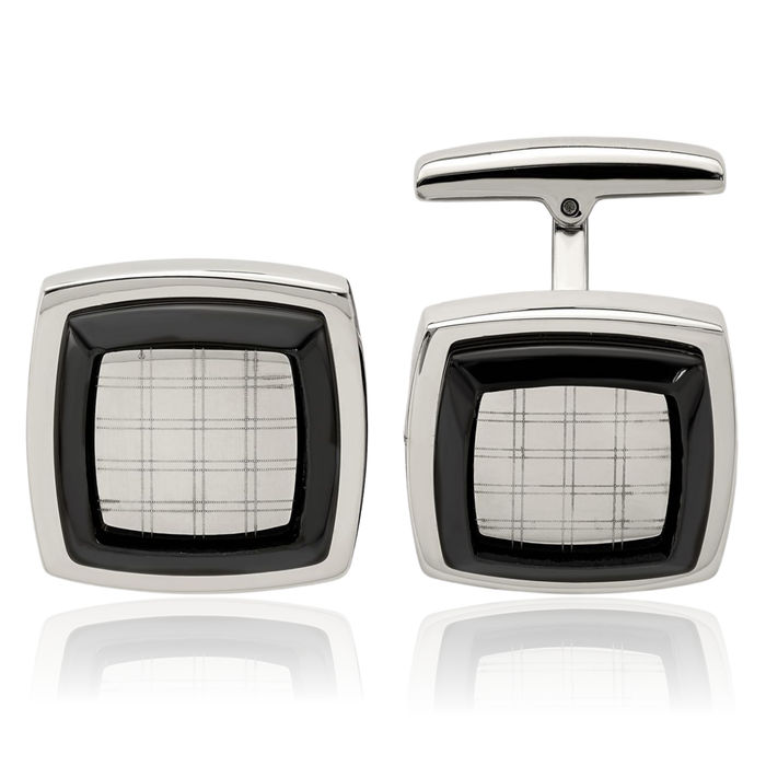 Stainless Steel Black Cufflinks French Tuxedo Shirt Cuff Links Set for Men