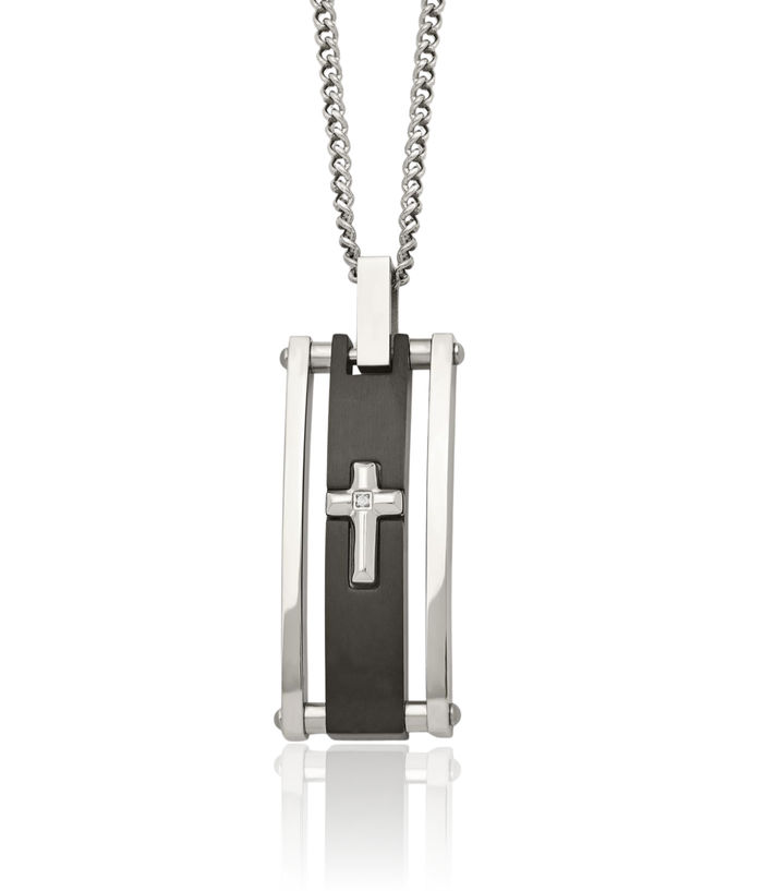 Stainless Steel Black Cubic Zirconia CZ Holy Cross Necklace Religious Pendant Jesus Christ Charm Curb Link Chain