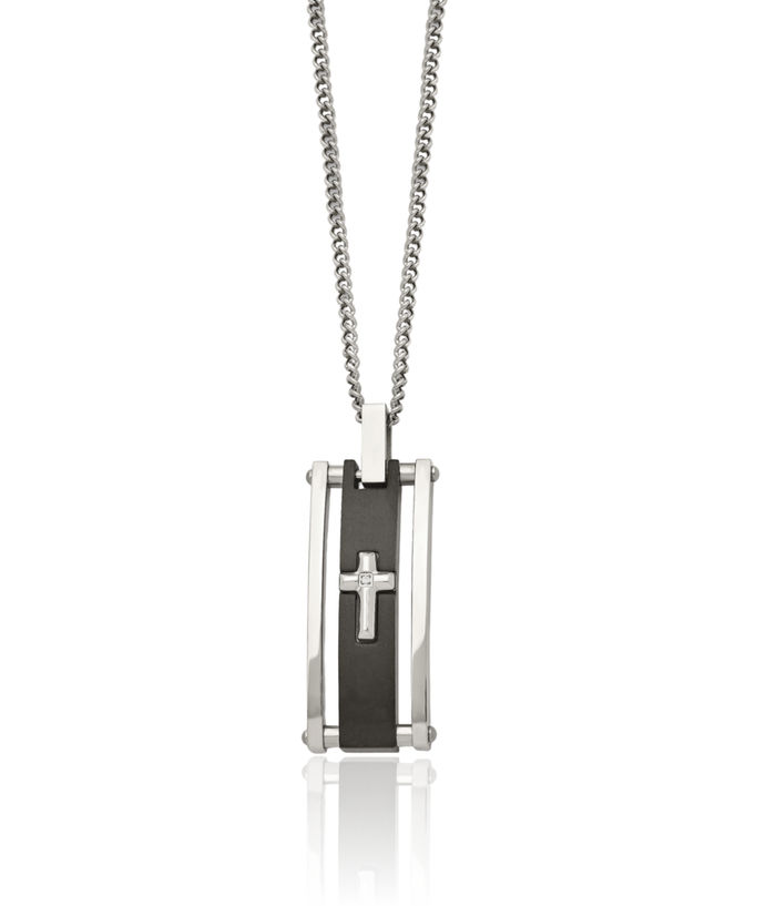 Stainless Steel Black Cubic Zirconia CZ Holy Cross Necklace Religious Pendant Jesus Christ Charm Curb Link Chain