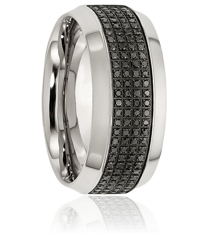 Stainless Steel Black Diamond 10mm Wedding Band Ring