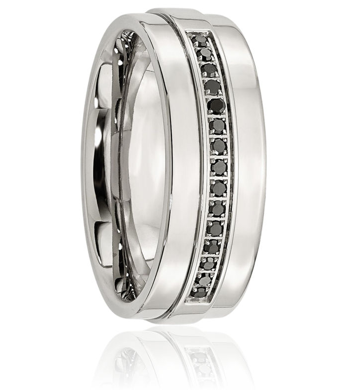 Stainless Steel Black Diamond 8mm Wedding Band Ring