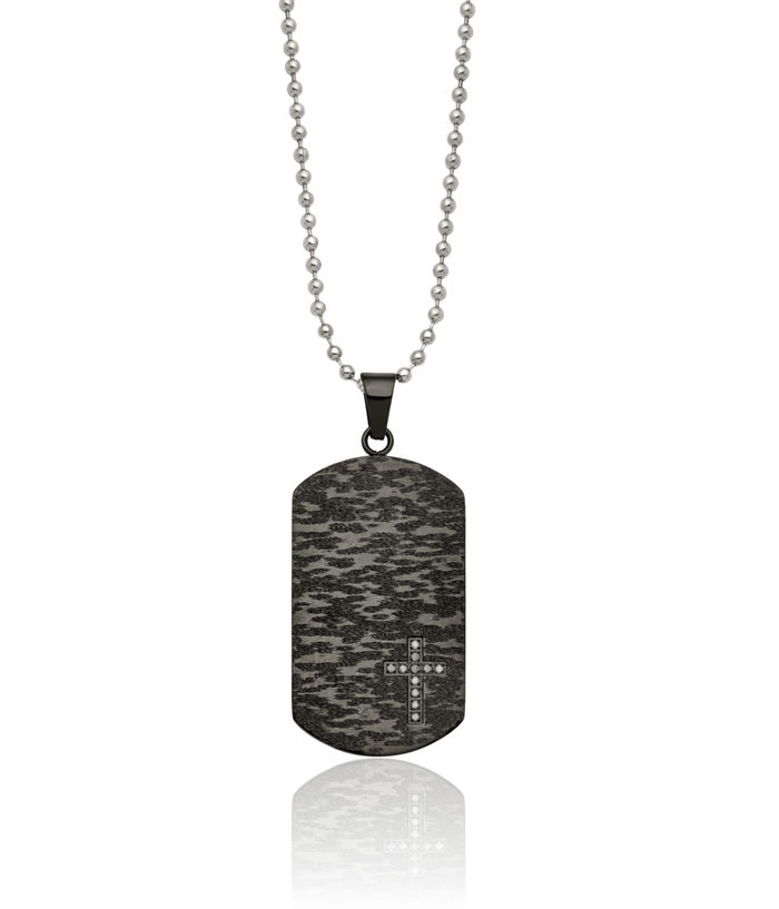 Stainless Steel Black Diamond Holy Cross Dog Tag Necklace Religious Pendant Jesus Christ Charm Ball Link Chain