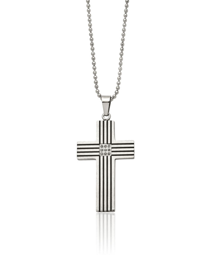 Stainless Steel Black Diamond Holy Cross Necklace Religious Pendant Jesus Christ Charm Ball Link Chain