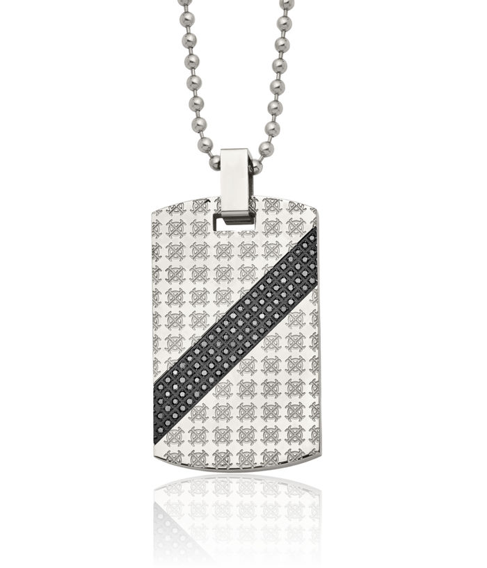 Stainless Steel Black Diamond Dog Tag Necklace Charm Pendant Ball Link Chain