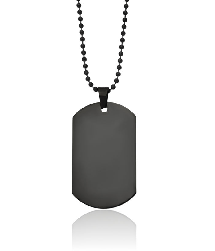 Stainless Steel Black Dog Tag Necklace Charm Pendant Ball Link Chain