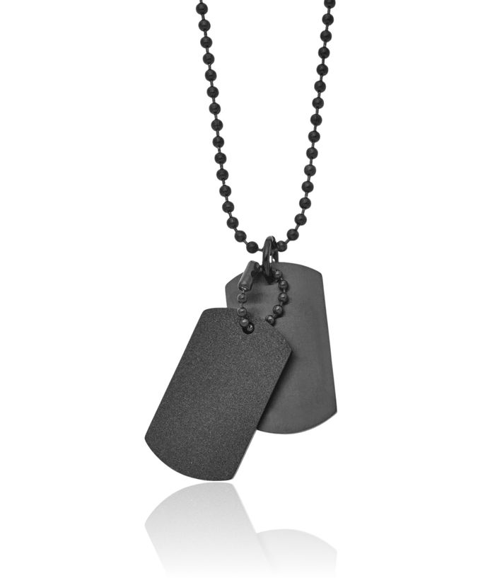 Stainless Steel Black Double Dog Tag Necklace Charm Pendant Ball Link Chain