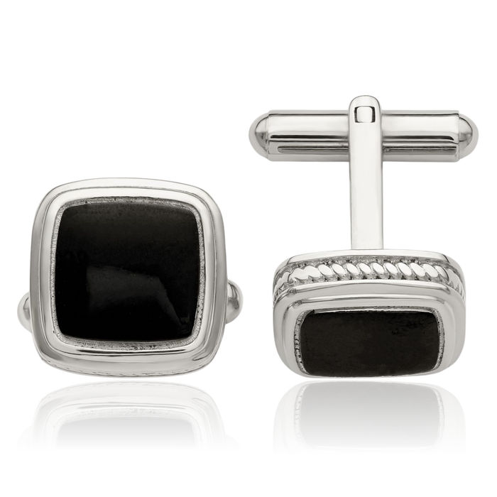 Stainless Steel Black Edge Cufflinks French Tuxedo Shirt Cuff Links Set for Men