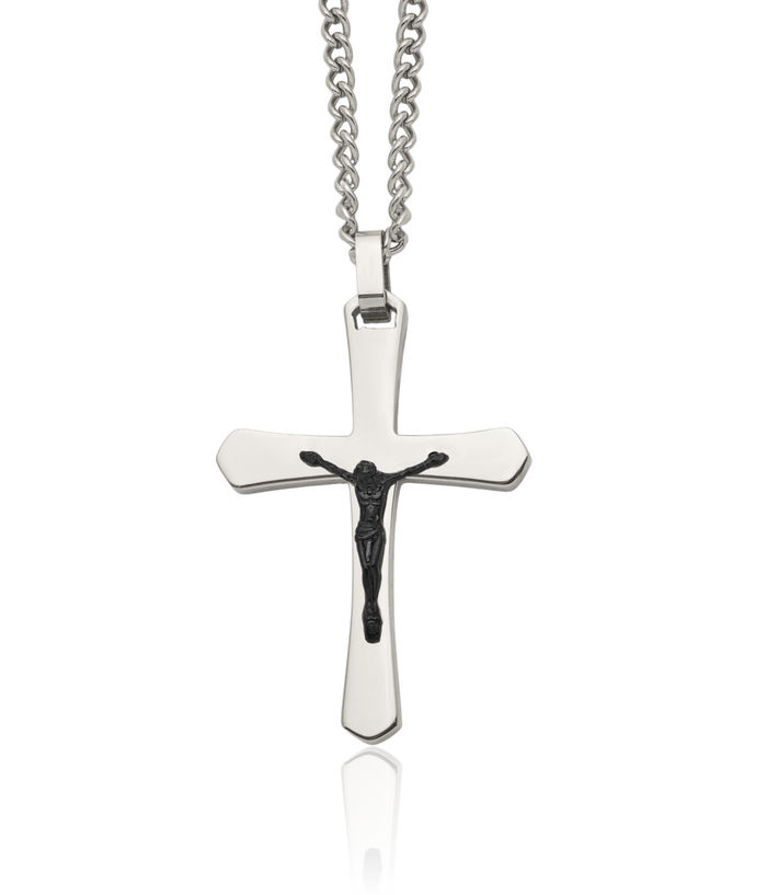 Stainless Steel Black Lord Jesus Christ Crucifix Holy Cross Necklace Religious Pendant Charm Curb Link Chain