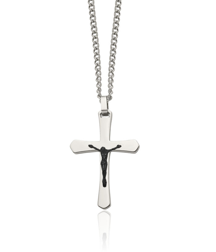 Stainless Steel Black Lord Jesus Christ Crucifix Holy Cross Necklace Religious Pendant Charm Curb Link Chain