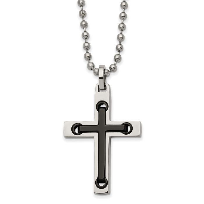 Stainless Steel Black Cross Necklace - Picture 6 of 11