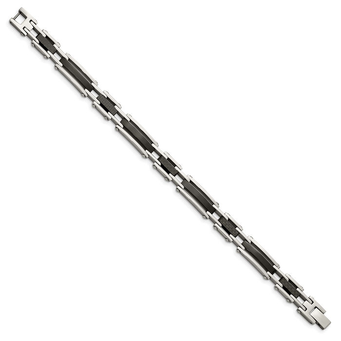 Stainless Steel Black Carbon Fiber Link Chain Bracelet