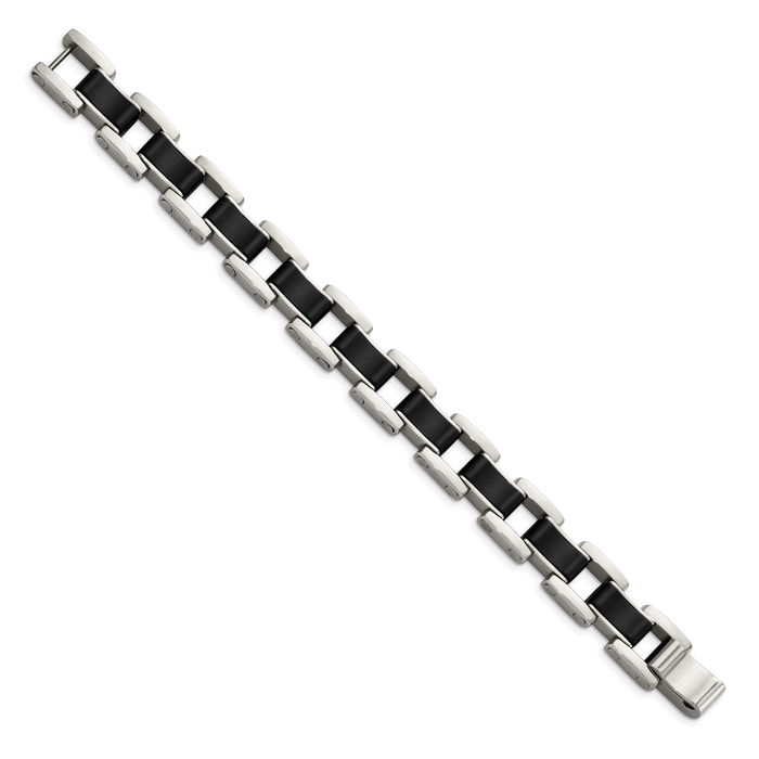 Stainless Steel Black Rubber Link Chain Bracelet